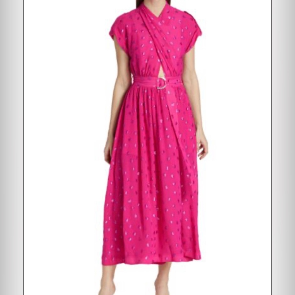 Derek Lam 10 Crosby Pink Celeste Belted Glitter Embellished Midi Dress